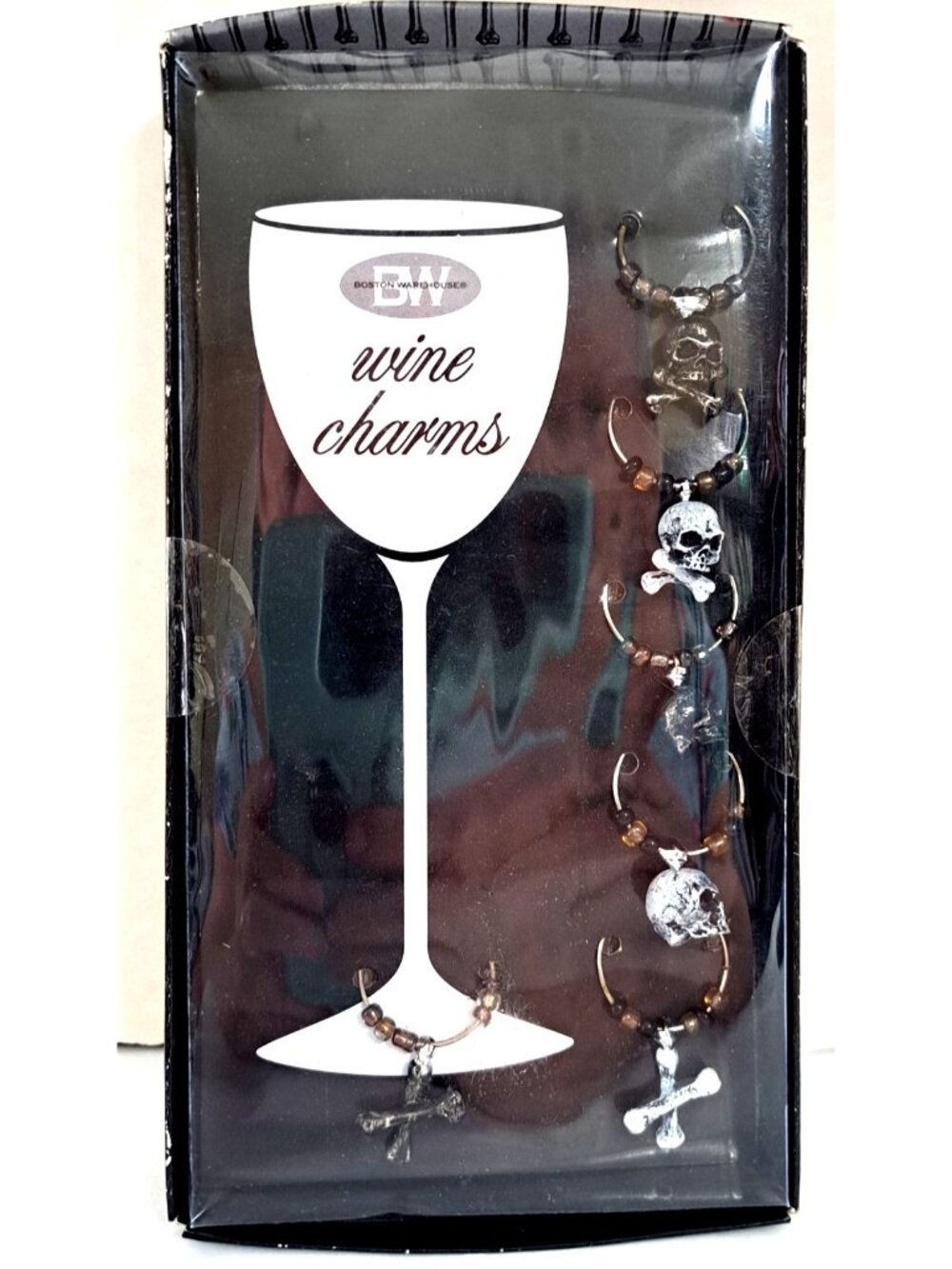 Boston Warehouse The Bone Collector Set of 6 Wine Charms  Halloween  Unused